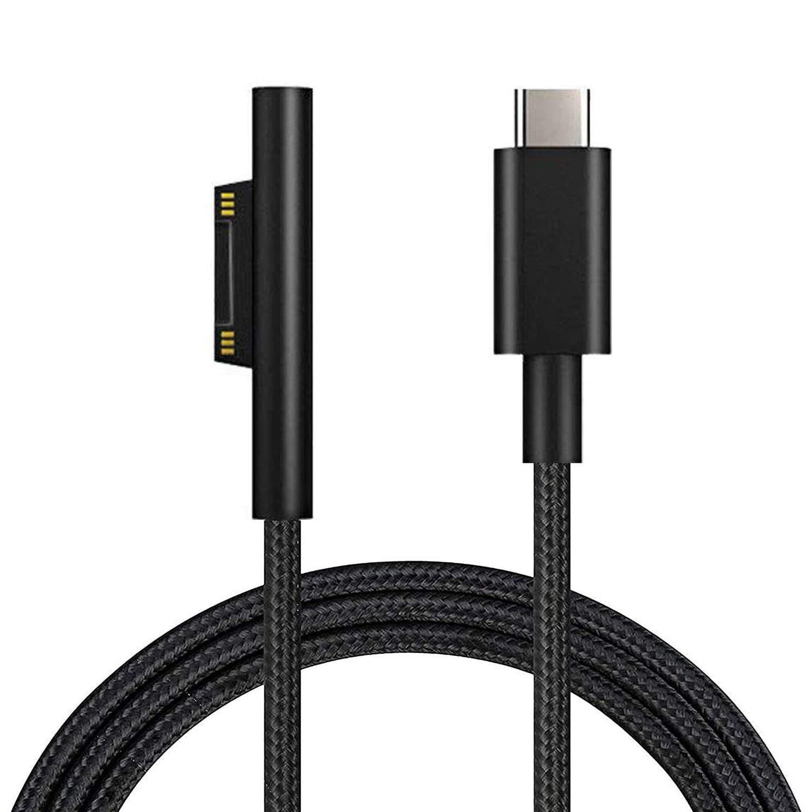 Nylon Braided Charging Cable for Microsoft Surface Pro 7/6/5/4/3Go3/2/1 Laptop 4/3/2/1, Must Work with 45W 15V 3A USB-C Charger (Black, 6ft)