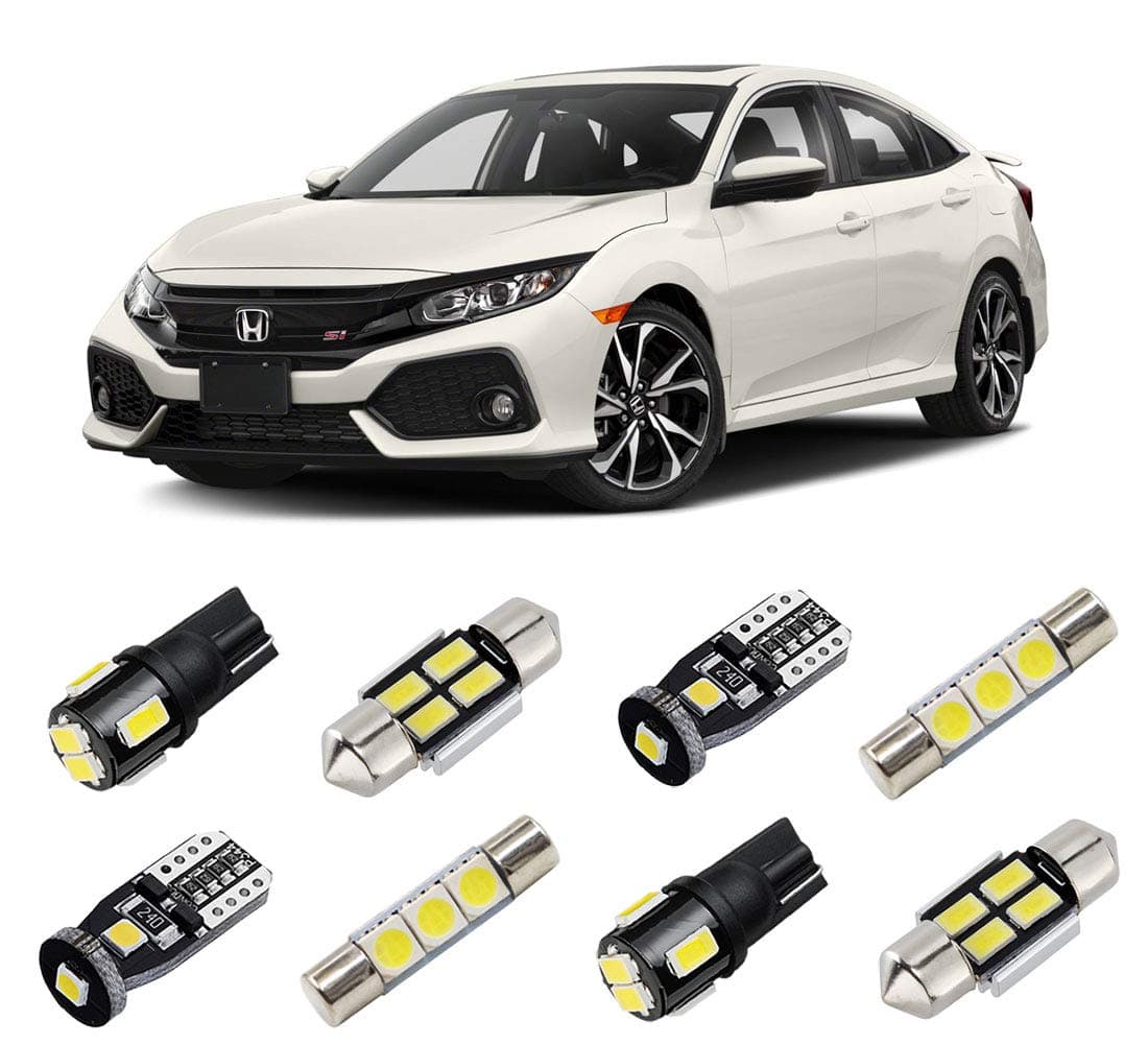 White Interior LED Lights Kit for Honda Civic 2016 2017 2018 2019 2020 2021 Super Bright 6000K Interior LED Light Bulbs Package and Install Tool
