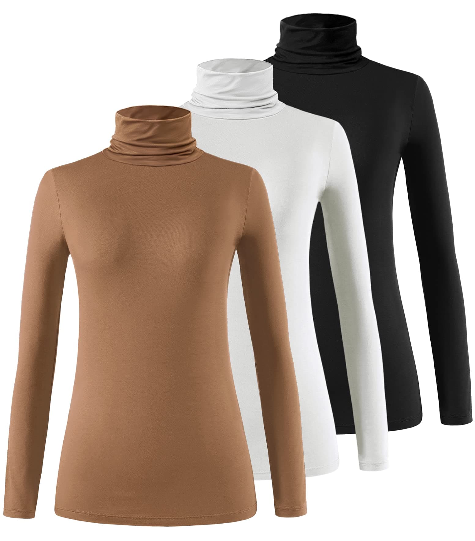 Femdouce Womens Turtleneck Long Sleeve Shirt Lightweight Slim Pullover Basic Undershirts Active Turtle Neck T-Shirts 2 Pack