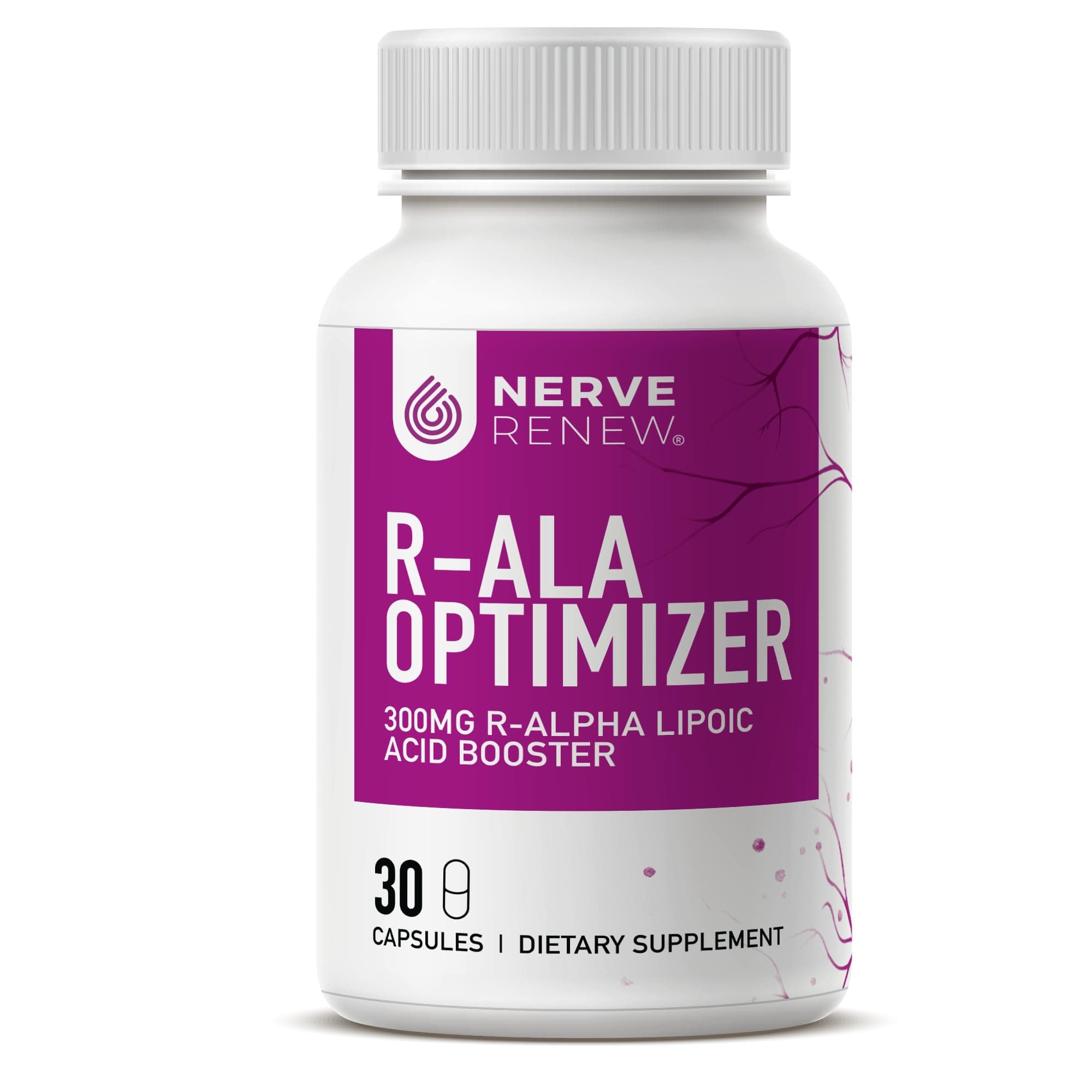 NERVE RENEW Optimizer - Nerve Support Supplement - 30 Capsules - 300 mg Stabilized R-Alpha Lipoic Acid per Capsule - Fast Absorption - Safe and All Natural