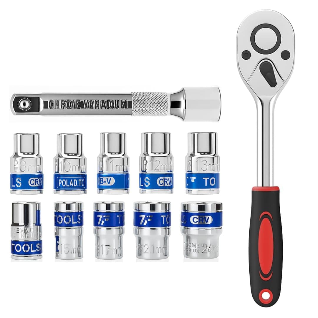 Dumdaar 12 in 1 Heavy Duty Socket Set 1/2 Chrome Vanadium Steel Hex 12pc Socket set Goti Set and Ratchet Spanner Tool kit