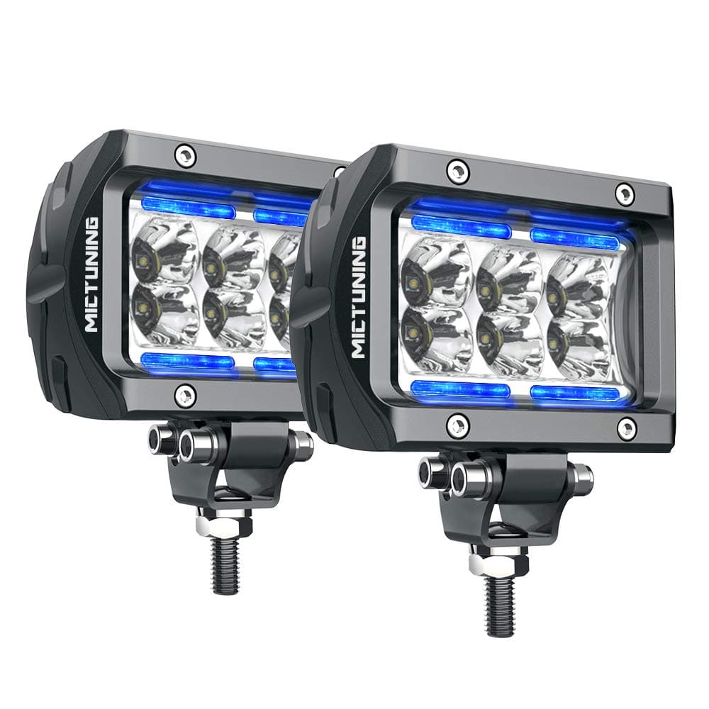 MICTUNING LED Light Bar Spot Beam,MIC-LP-243 Black Pods Unlimited-GO K1 2Pcs 4 Inch 18W Off Road Flood LED Bar 1620lm with Iceblue Marker Light Waterproof