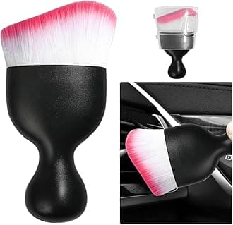 Ziciner Car Detailing Brush, Curved Soft Bristles Auto Removal Dust Collectors, Universal Vehicle Dashboard, Air Conditioner Vents etc Interior Cleaning Tool Accessories (White/Red)