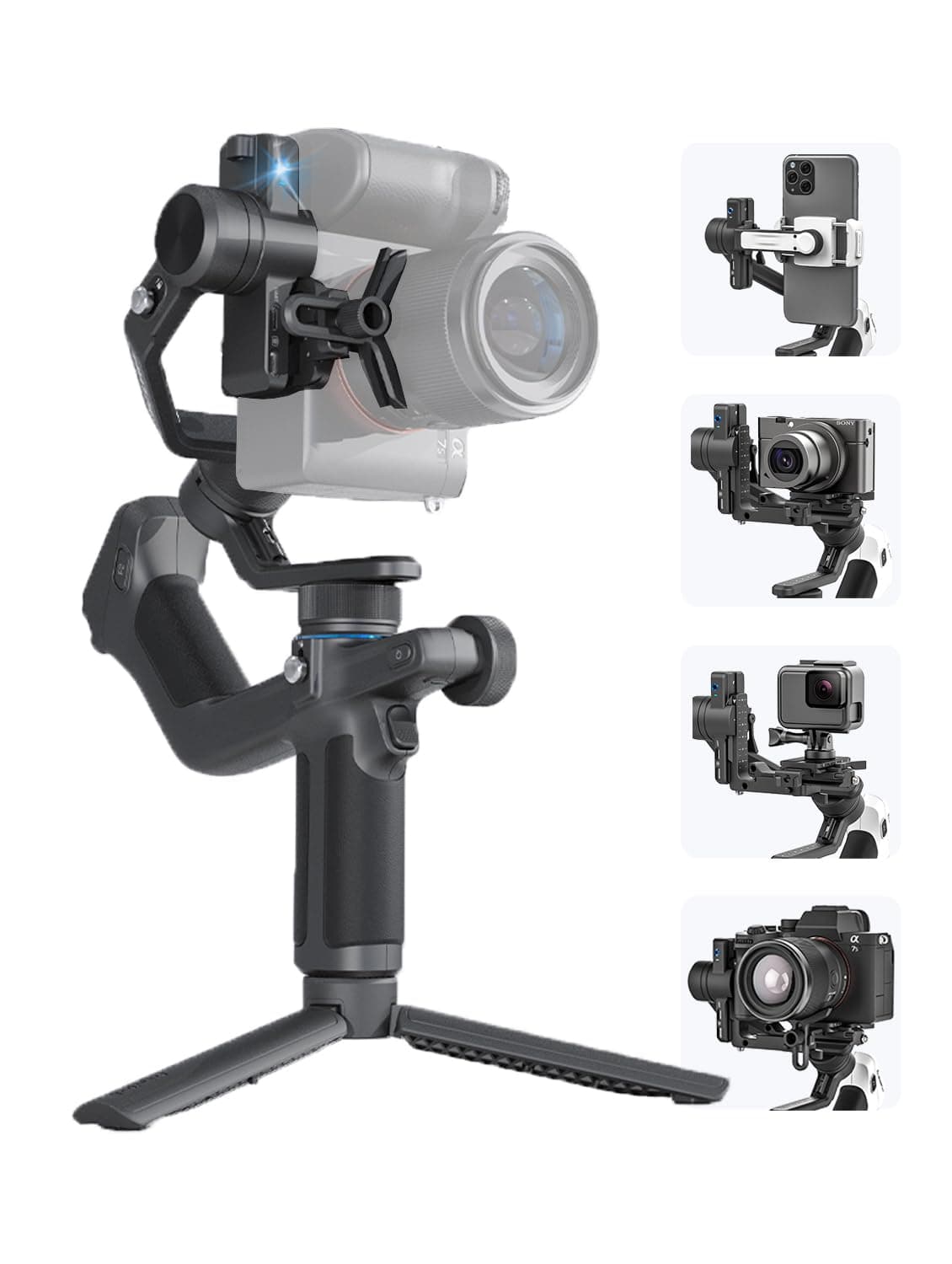 FeiyuTech [Official] SCORP Mini-2 All in One 3-Axis Camera Stabilizer,Built-in AI Track Sensor Handheld Gimbal for Sony A7III,Canon R6,Nikon Z30,Fujifilm,GoPro11/12,iPhone 15 14Pro,Samsung,Max 2.65lb