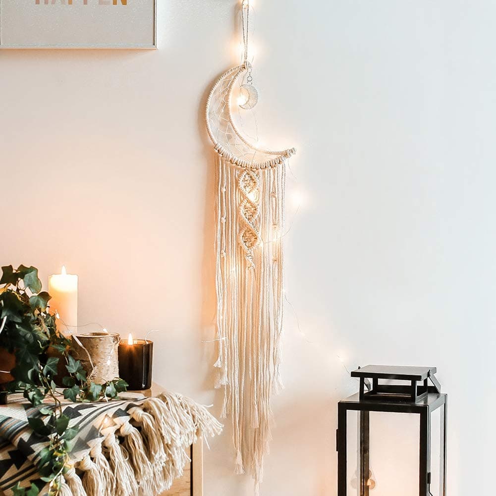 Woven Macrame Wall Hanging Tapestry Wedding Wall Decoration Backdrop Wall Home Living Room Home Decor Art (with Lights)