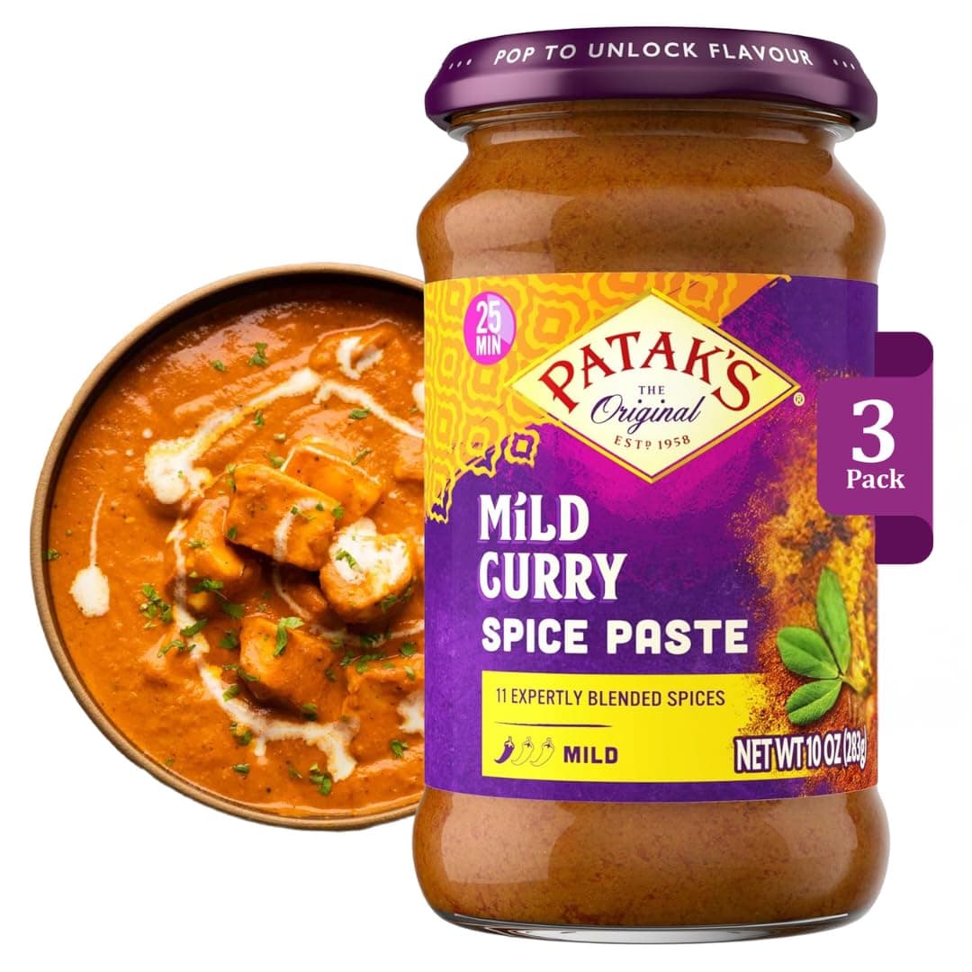 - Patak’s Mild Curry Spice Paste - Mild Indian Cooking Paste with Freshly Ground Spices - Ideal for Chicken, Vegetables, and One-Pot Meals - Warm Aromatic Curry Base - 10oz Jar (Pack of 3)
