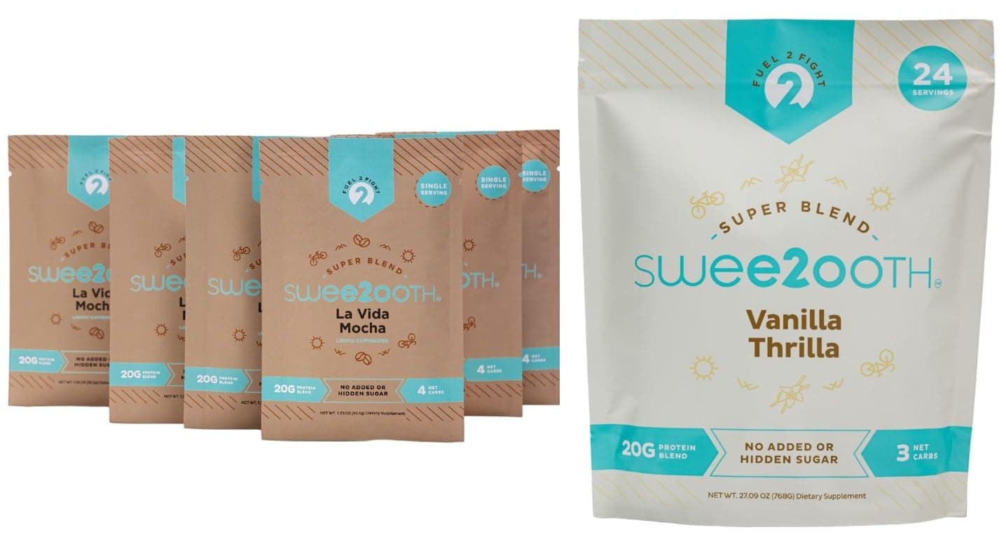 Swee2ooth Vanilla Thrilla & La VIda Mocha Starter Shake Bundle, Protein Super Blend Meal Replacement, 30 Servings, Gluten Free, 20g Protein, Omega 3s, MCT, 22 Vitamins, B12, Biotin, Cinnamon, Cinnulin PF, Chromax