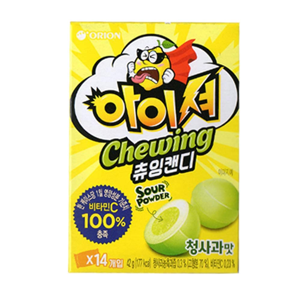 Korean Snack Chips, Cookies, Candy Gift package (Super Sour Chewing Soft Candy Iciou Apple Flavor) 42g X 2PACK