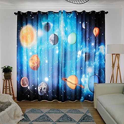 Wapel 3D 3D Planet, Star Planet, Universe Solar System, Theme Children'S Room, Bedroom, Ktv Box, Living Room Curtain 260X320CM