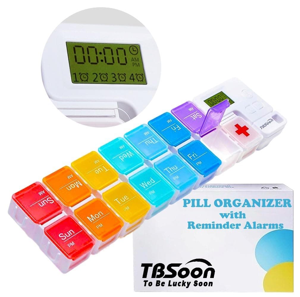 7 Day Medicine Pill Organizer, 4 Reminder Alarms, Loud Sound, 14 Large Compartments, Large Screen, Moisture-Proof, Travel Weekly/Daily Pill Box/Organizer/Case/Container/Dispenser, AM/PM 2 Times a Day