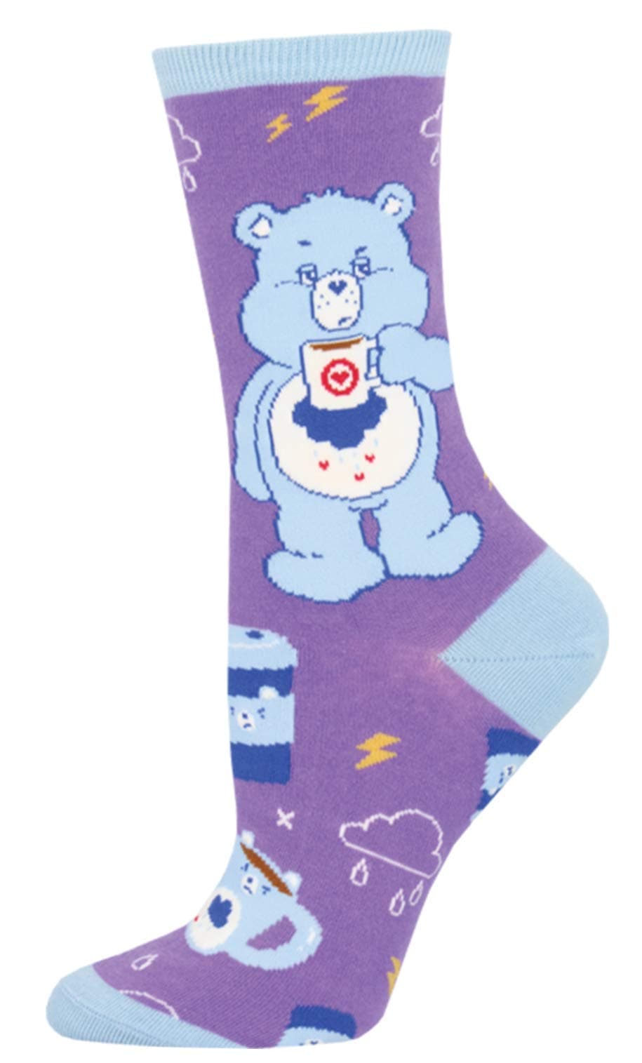 Socksmith Womens More Coffee Less Grumpy Care Bears Novelty Crew Socks, Purple