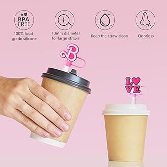Straw Cover Cap for Stanley Cup, 12Pcs Cute Hot Pink Straw Topper Compatible with 30&40 Oz Tumbler with Handle, Reusable Silicone Straw Tip Covers as Stanley Cup Accessories(10mm)