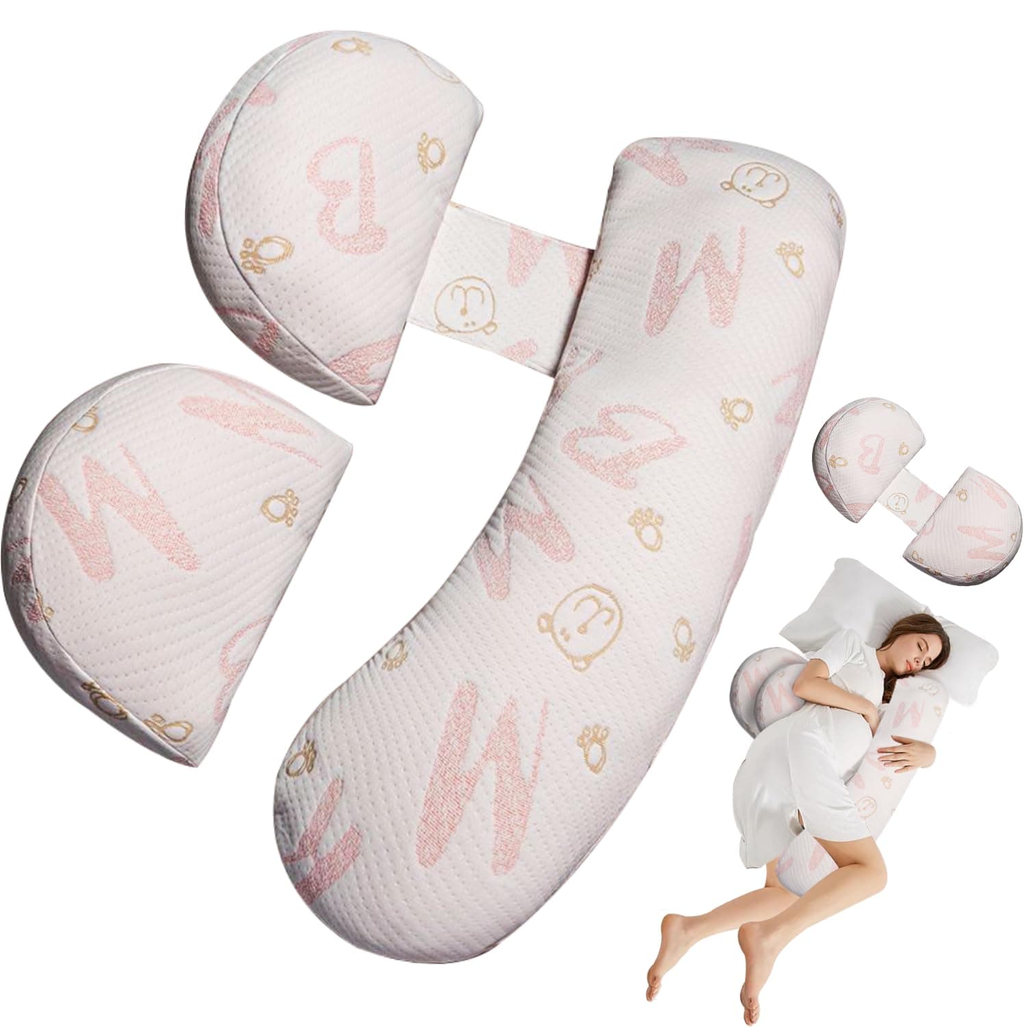 Pregnancy Maternity Pillow for Sleeping, Support for HIPS, Backs, Legs, with Detachable and Adjustable Cover