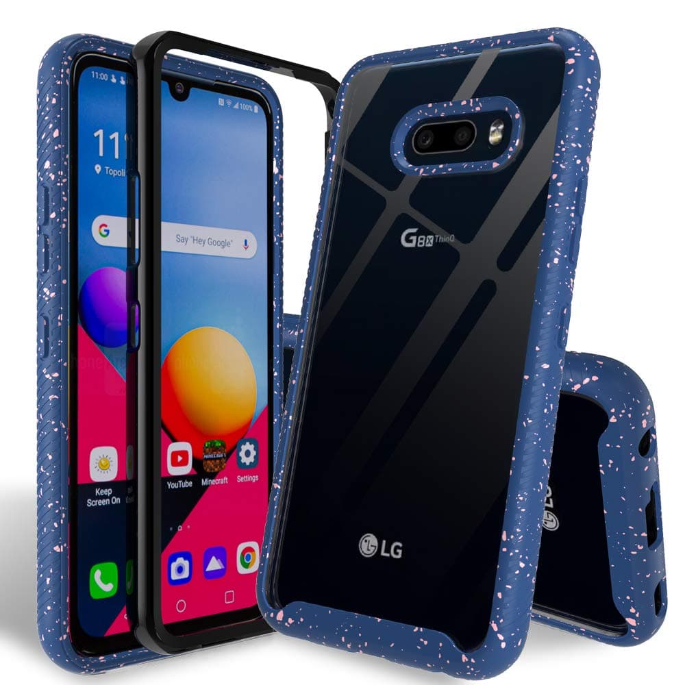OUBA LG G8X ThinQ Case, LG V50s ThinQ Case, [Shock Absorption] Dual Layer Armor Defender Shockproof Crystal [Clear] Back Case Heavy Duty Non-Slip Soft TPU Rubber Bumper Protective Cover - Dark Blue