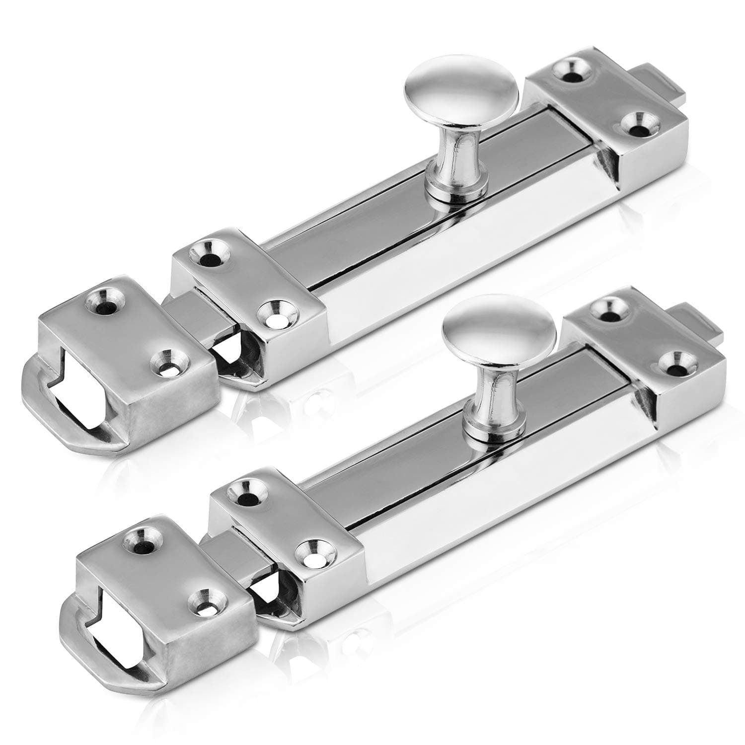 XFORT® 2 Pack Polished Chrome Door Bolt, Surface Mounted Sliding Door Lock, Durable Door Lock Bolts Ideal for Securing Internal Doors for Bedrooms, Bathrooms, Cupboards and Storage Units (100mm)