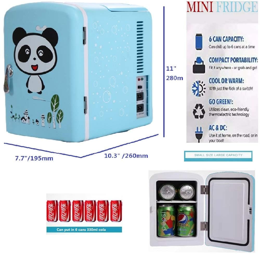 (4L/6Can Panda Blue Mini Refrigerator Ship from US) Portable Fridge & Warmer,Bedroom Mini Fridge For Bedroom,Electric Cooler for Car Refrigerator For Car,Office Refrigerator For Office