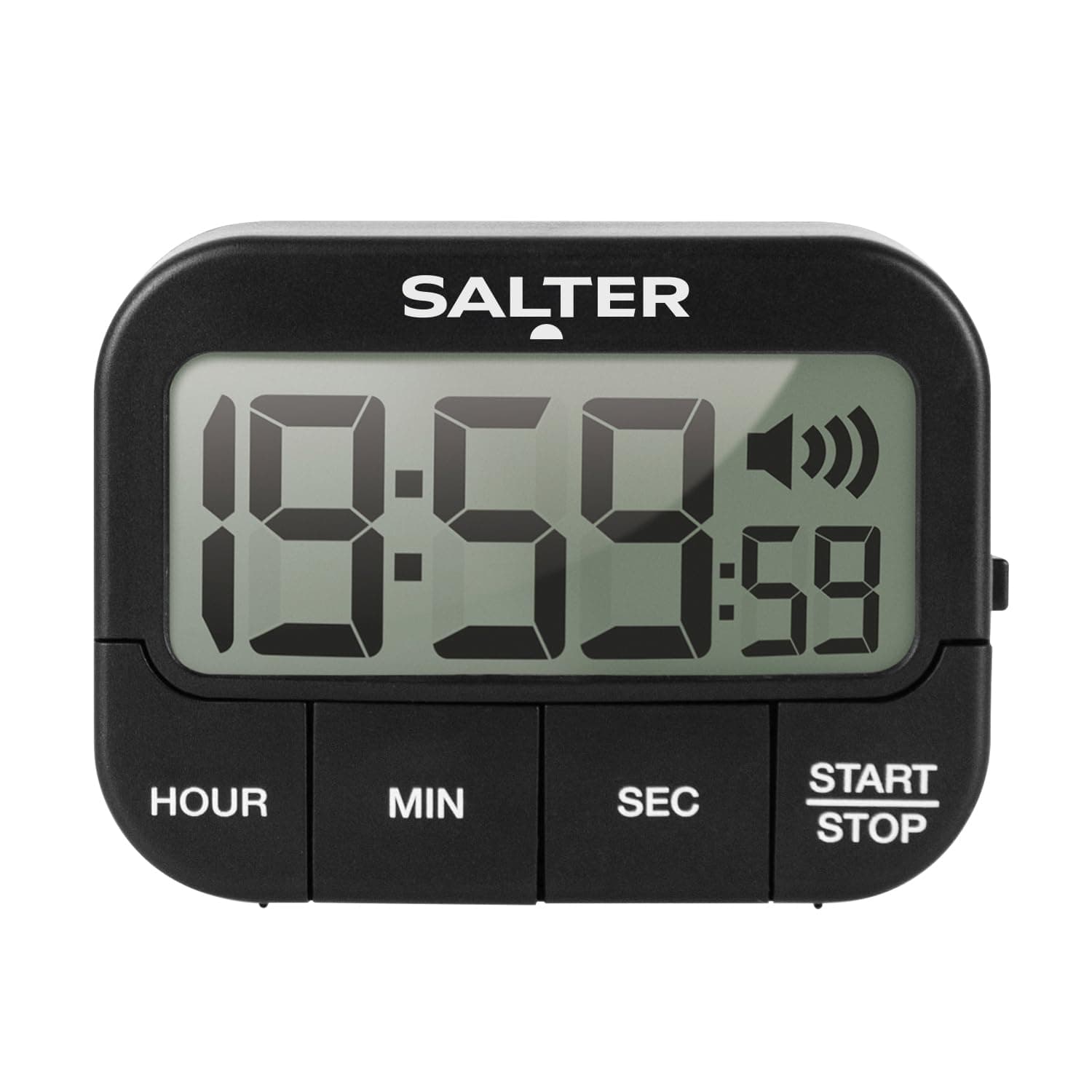 Salter Kitchen Digital Display Count up or Countdown Timer, Adjustable Loud Beeper, Large Start/Stop Button, Memory Function, Magnetic or Self Standing-Black, Plastic