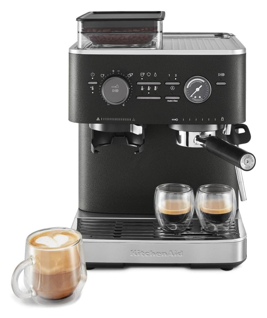KitchenAid Semi Automatic Espresso Machine with Burr Grinder, 2.5L, Cast Iron Black, KES6551BK