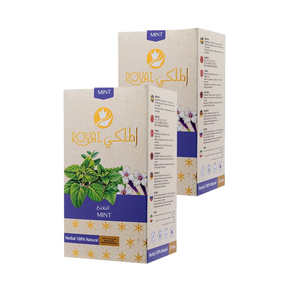Al Malaky Royal Natural Tea - Mint Herbal Tea for Boosting Immunity and Body Vitality | 40 Bags | Pack of 2 (Mint)
