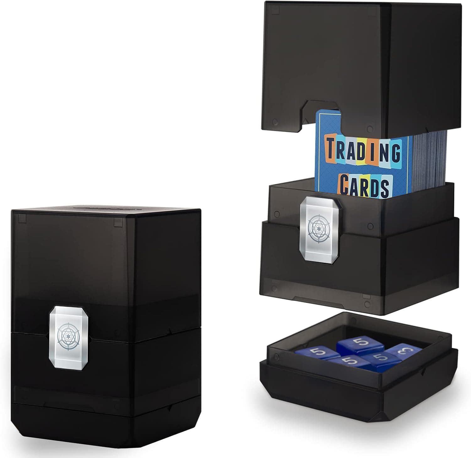 Sooez Deck Card Box with Dice Storage, 100+ Deck Case Holder, Translucent Trading Card Storage Box