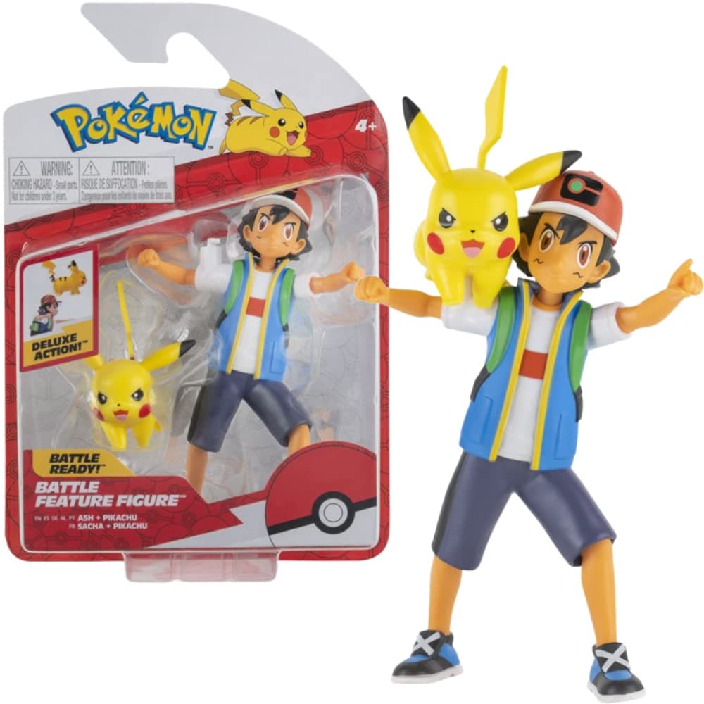 Pokémon 4.5-Inch Feature Battle Action Figure, Features Ash and Launch into Action 2-Inch Pikachu