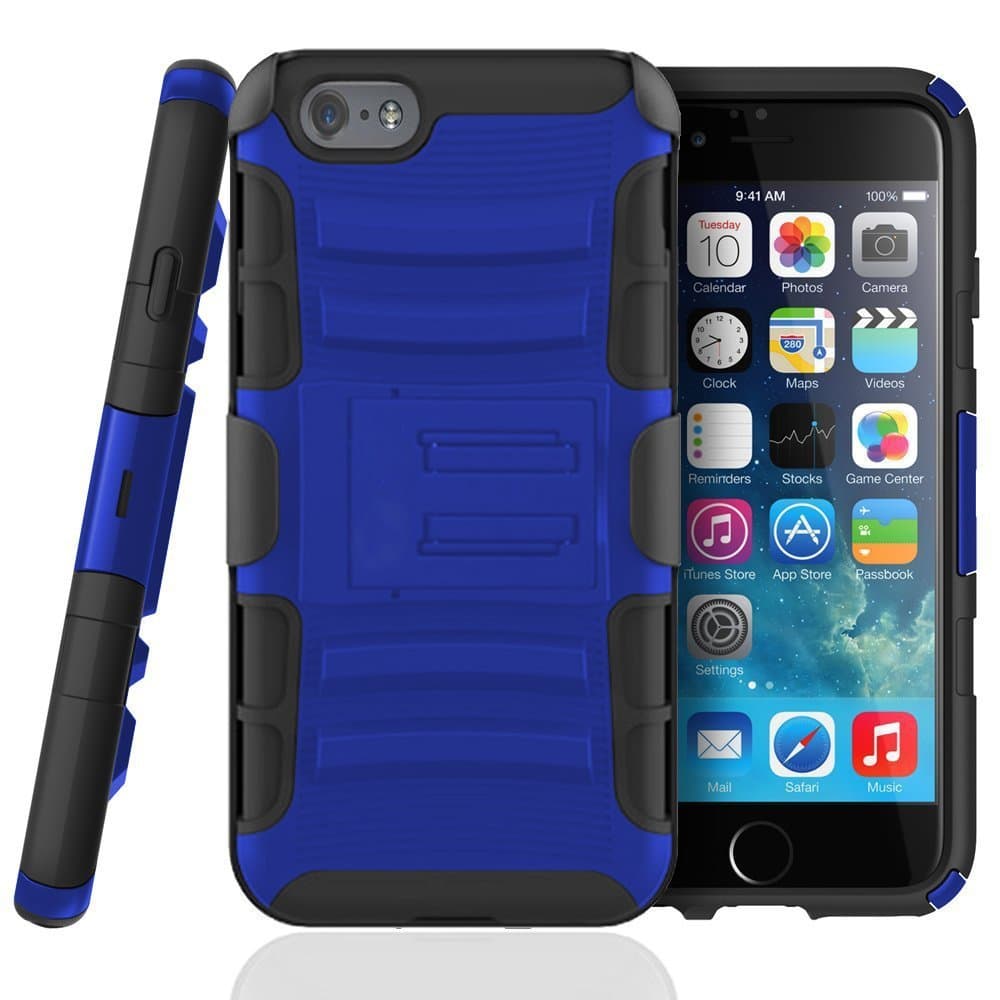 Apple Iphone 6 Plus 5.5" 3 in 1 Premium Crystal Clear Iphone Cases. Best Iphone 6 Plus Accessories Wallet with Belt Clip, Drop Proof and Durable. - Blue