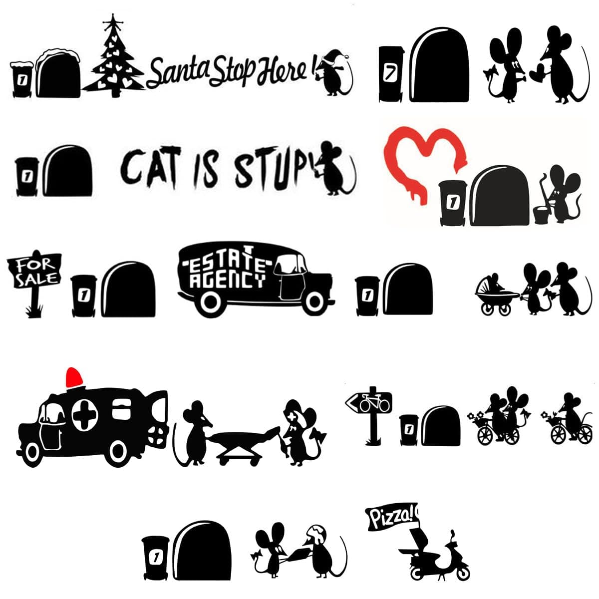 9pcs Mixed Pack Cute Mouse Hole Wall Stickers Playing Nursery Room Wall Corner Decoration DIY Home Decal Animal 3D Mural Art