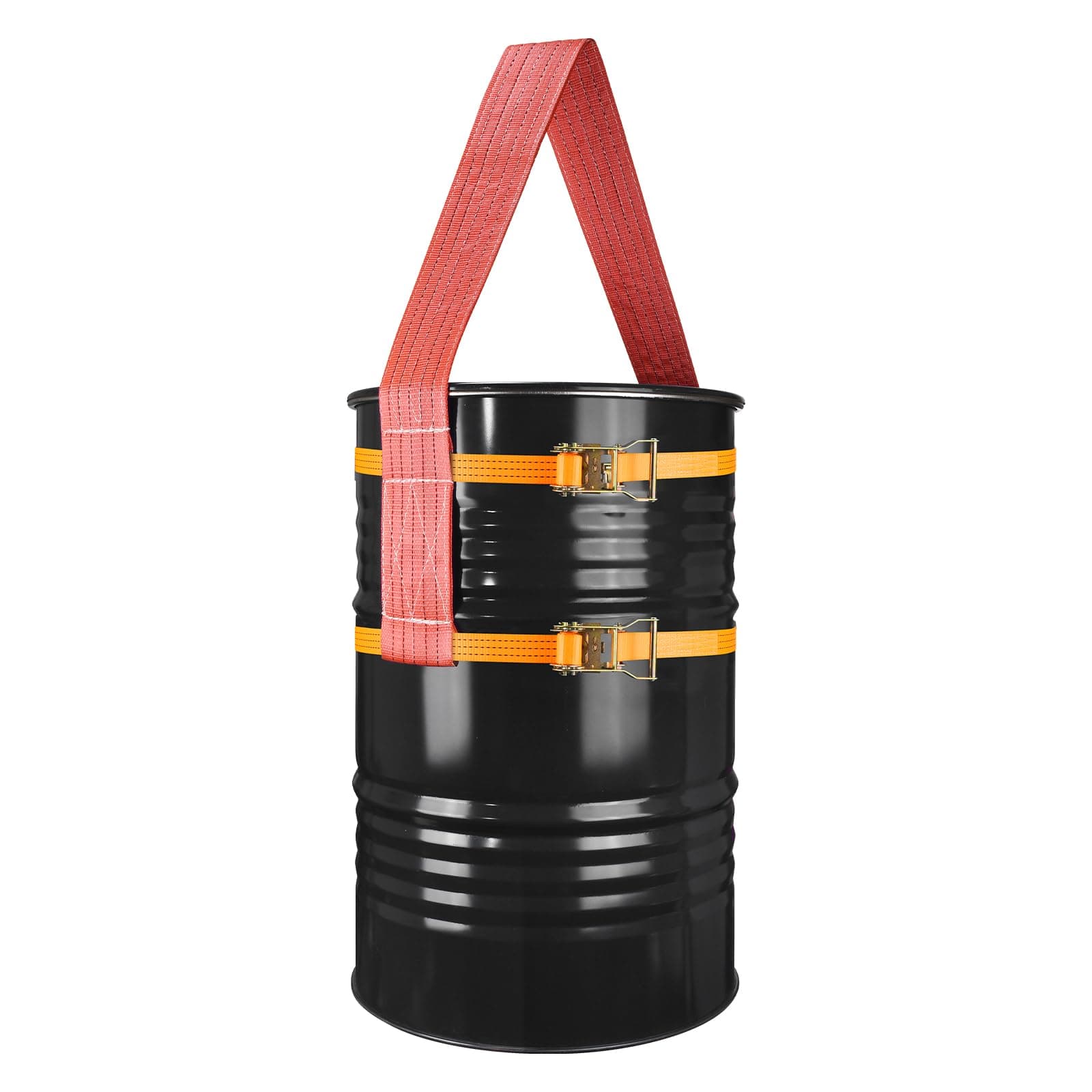 Drum Handling Sling for 55 Gallon Drum, Barrel Lifting Web Sling Heavy Duty No tilt with 2 Pack Ratchet Strap, Capacity up to 6000 LBS, Adjustable for Farms Barns Cranes Forklift Trucks, 78.7" X 4.9"
