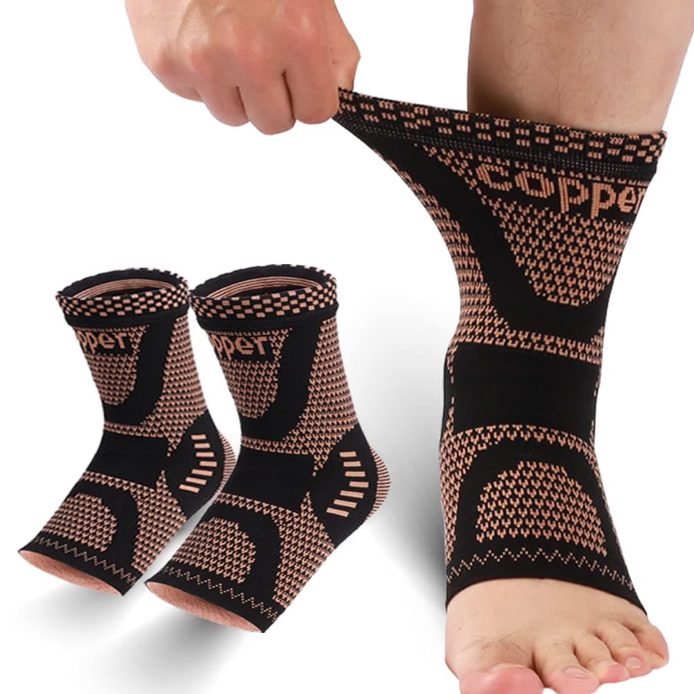 Copper Ankle Brace, Copper Infused Ankle Support Compression Sleeve for Men & Women, for Foot Pain Relief, Sprained Recovery, Achilles Tendonitis, Daytime or Night Use(M)
