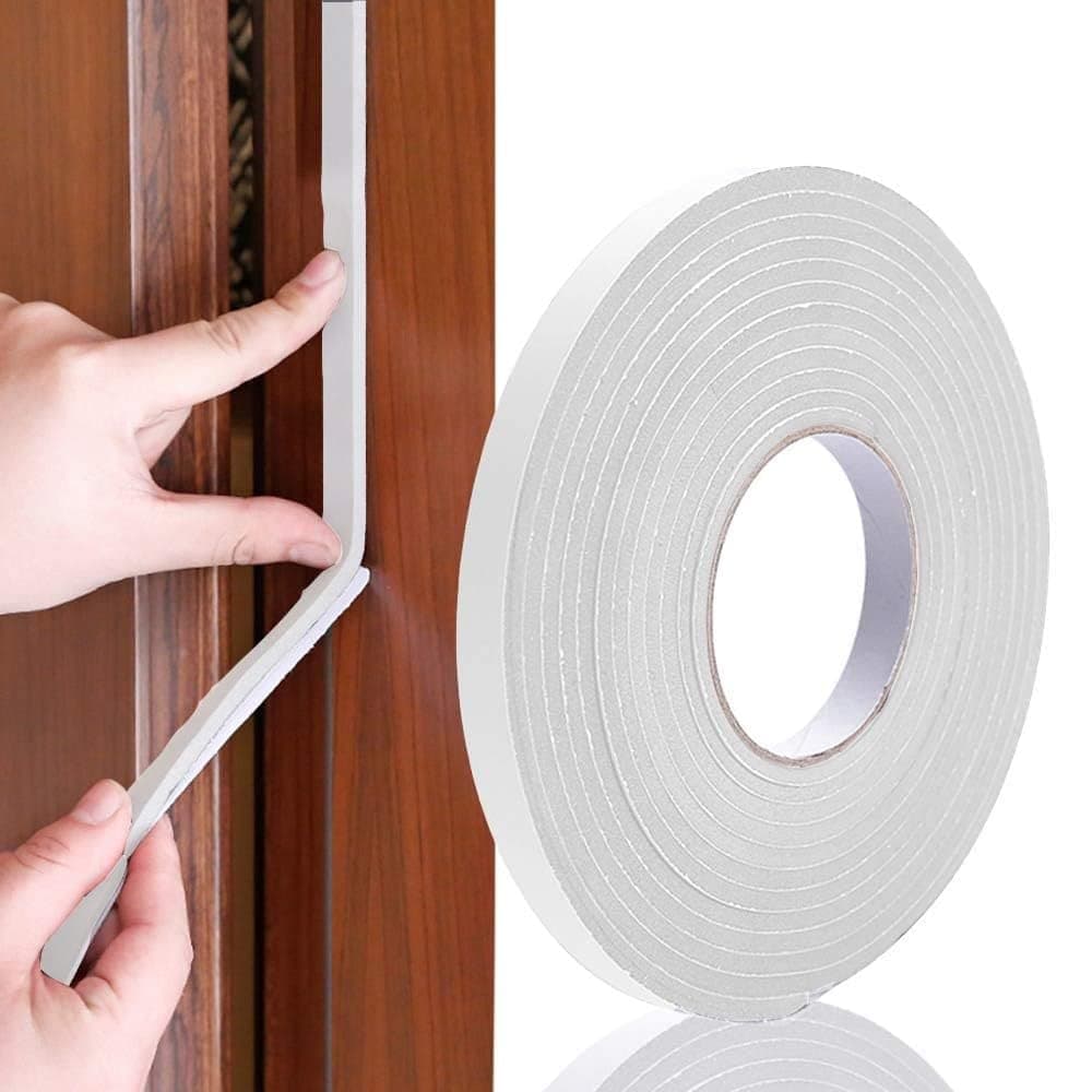 amiciCare Dust and Noise Insulating Foam Self-Adhesive Doors Windows Rubber Gap Sealing Tape; 3mm Thick and 10m Long, (15mm(W) x 3mm(T) x 10Meter(L))
