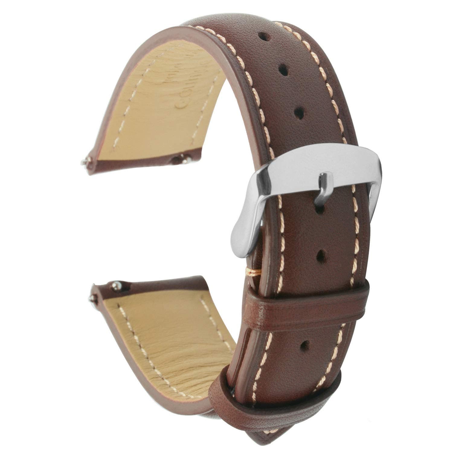 Quick Release Watch Band 18mm Leather Black Replacement Watch Strap Genuine Polished Watch Clasp Buckle Padded Super Soft (18mm 20mm 22mm)