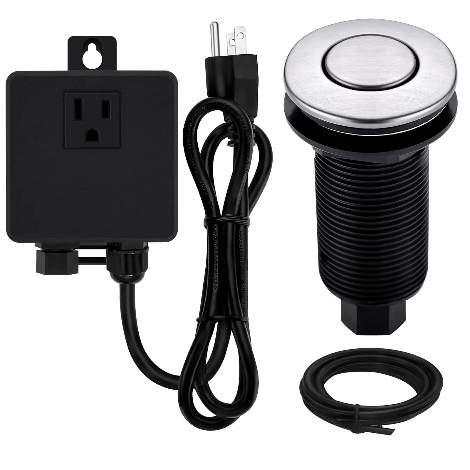 Garbage Disposal SinkTop Air Switch Kit with Long Button,Brass Made Cover,Brushed Nickel