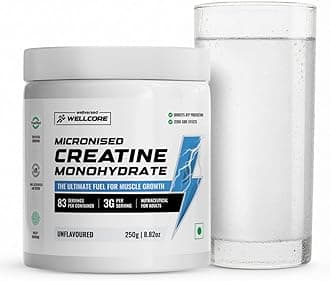 Wellcore Pure Micronised Creatine Powder (83 Servings, Unflavoured) For Enhanced Muscle Strength With Rapid Absorption | Creatine Monohydrate | Wellcore Creatine Unflavoured - 250g