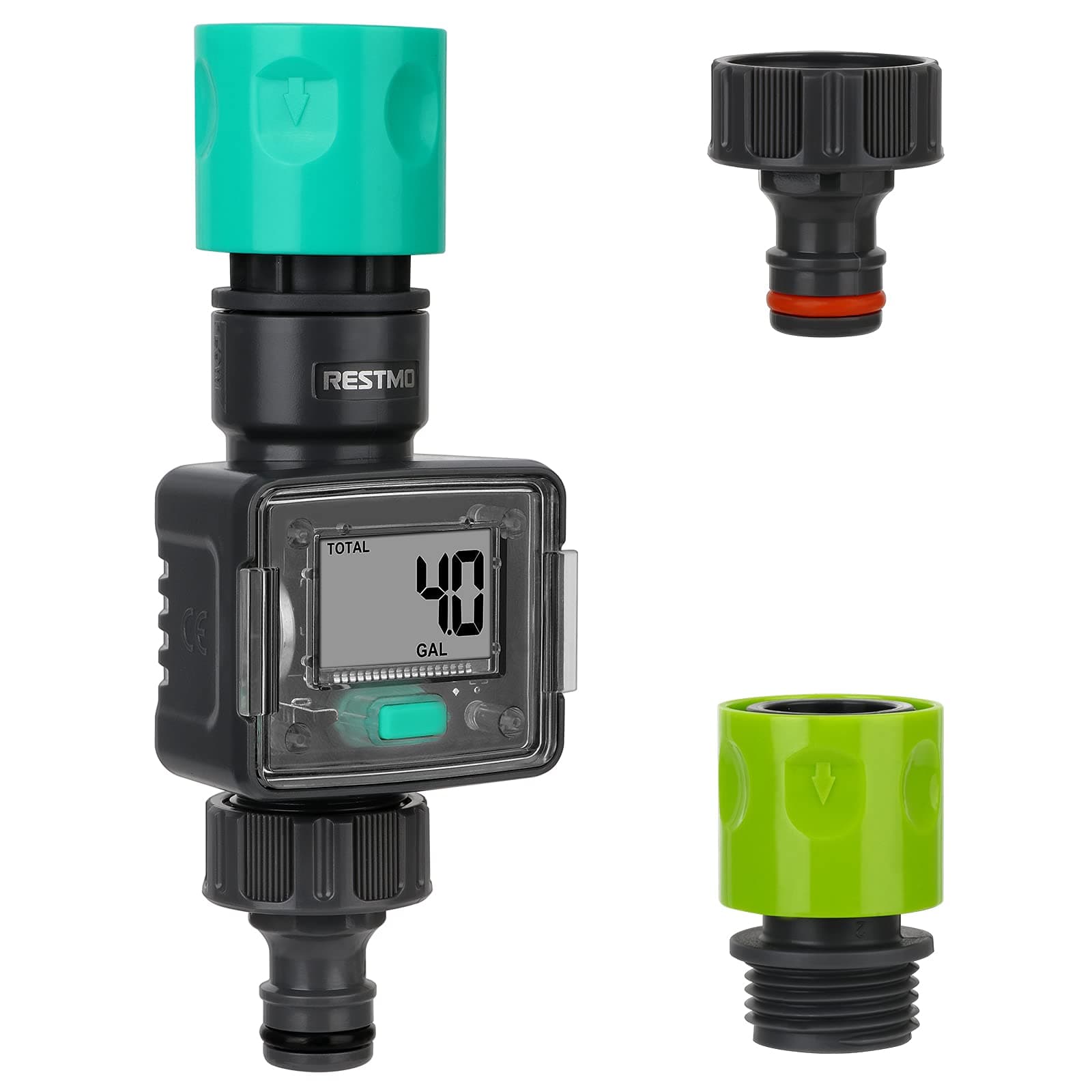 RestmoWater Meter with Quick Connectors | Digital Control | 4 Measure Modes | Displays Gallon/Liter Usage and Flow Rate | Ideal for Outdoor Garden Hose, RV Hose, Lawn Sprinkler and Nozzle Sprayer