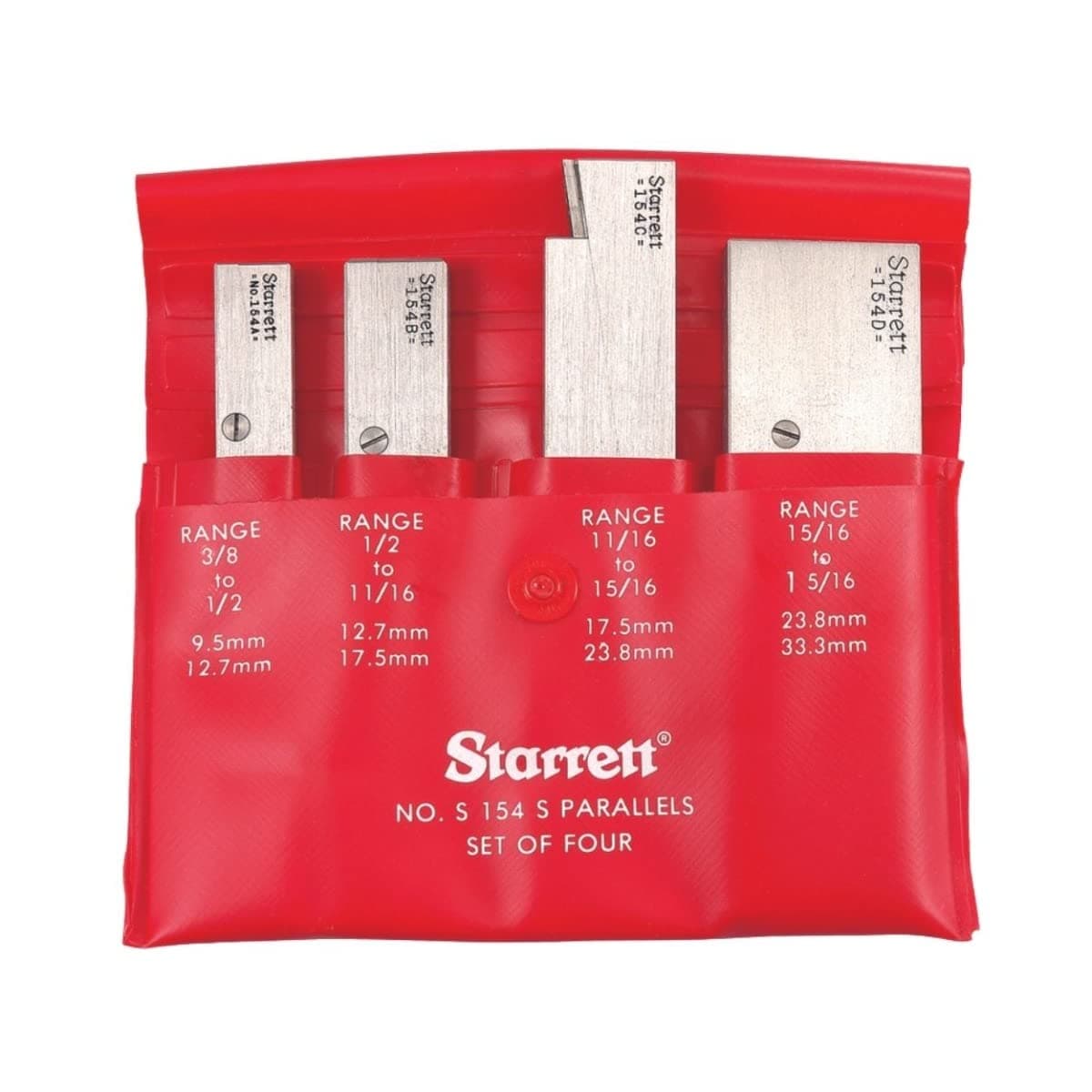 Starrett Adjustable Parallel Set for Layout, Gaging and Inspection Work - Ideal for Professionals and Home Improvement - A, B, C, D Sizes, 9/32" Thickness - 4-Pack - S154SZ