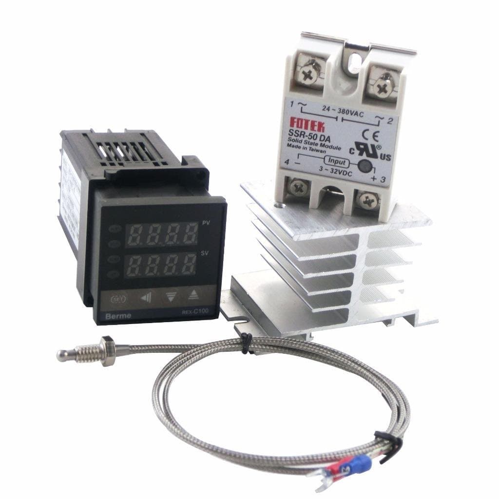 Digital PID Thermostat Temperature Controller, DA 50A SSR Solid State Relay, 1M K Thermocouple, White Heat Sink