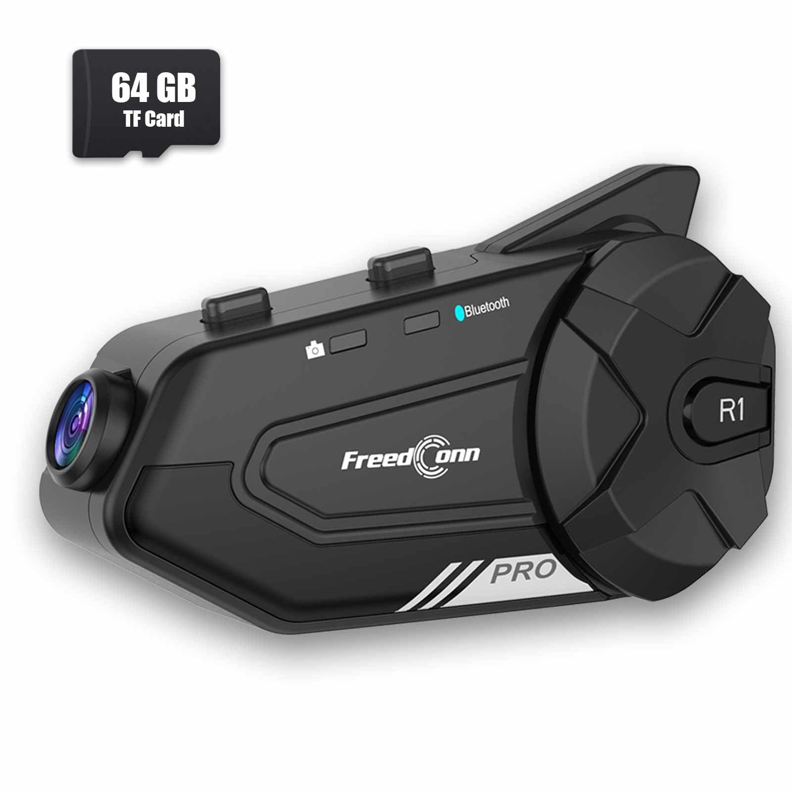 R1 PRO Motorcycle Bluetooth Headset with 2K Camera Recorder, Motorcycle Bluetooth Helmet Intercom Systems,IP65 64GB TF Card, Communication Systems,