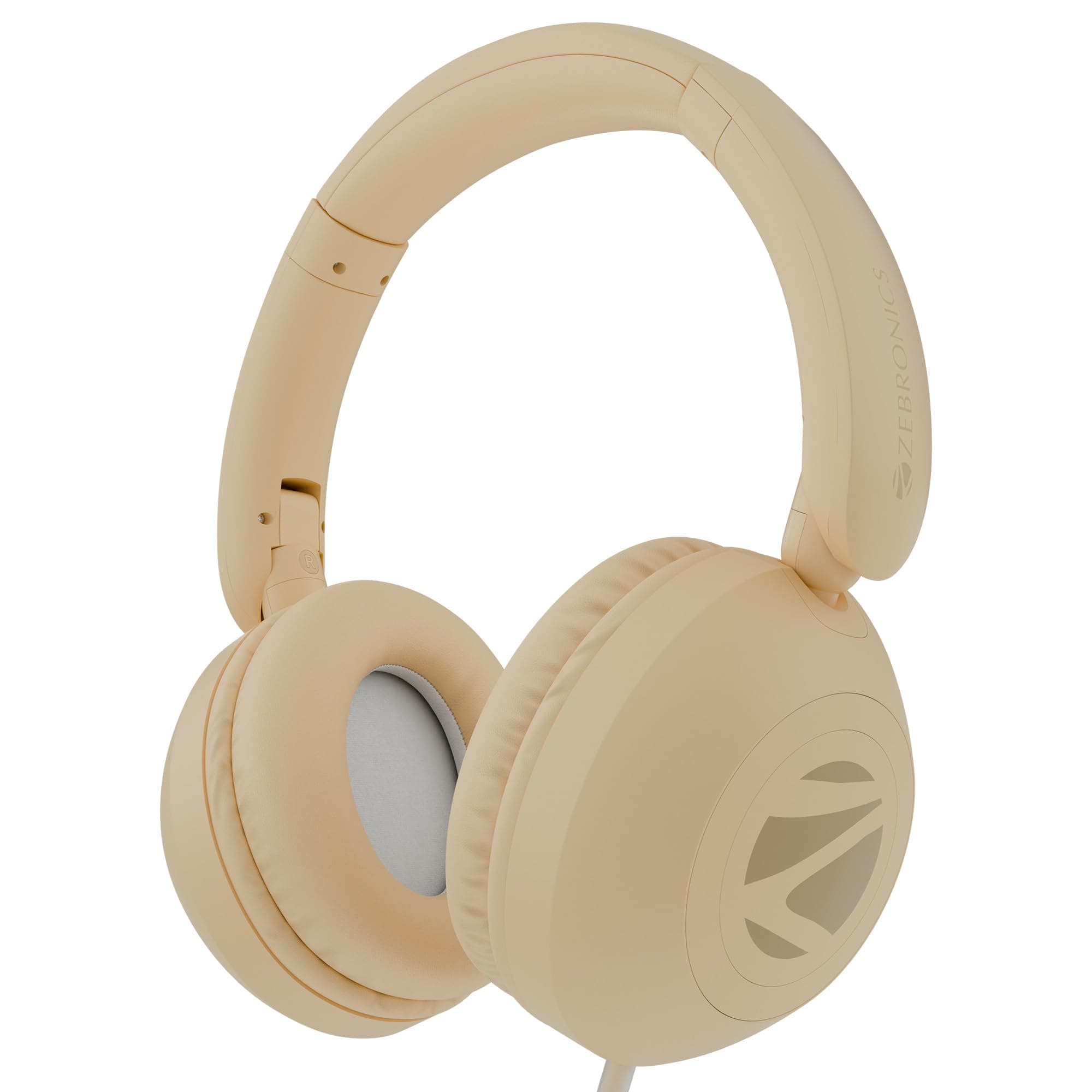 Boom Wired Headphone, Over Ear, in-Line MIC, Foldable, 1.5 Meter Cable, for 3.5mm (Mobile | Tablet | Laptop | MAC), Soft Cushion, 40mm Drivers (Beige)