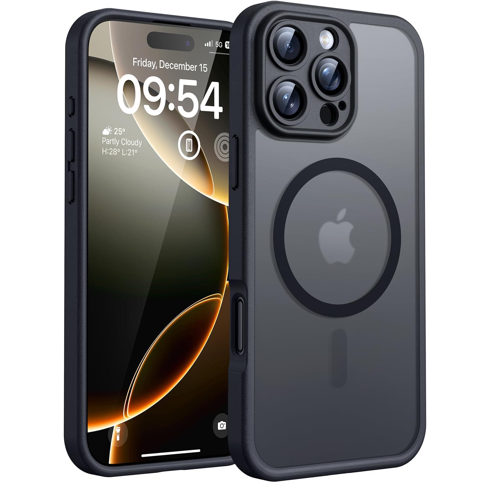 TOCOL Magnetic for iPhone 16 Pro Case 6.3-Inch, Fit for MagSafe, Upgraded [Full Camera Protection], [14FT Military Grade Drop Tested] Shockproof Slim Translucent Matte Back Phone Cover (Black)