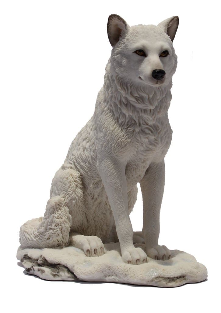 US 7.75 Inch Wolf Sitting in Snow Decorative Statue Figurine, White