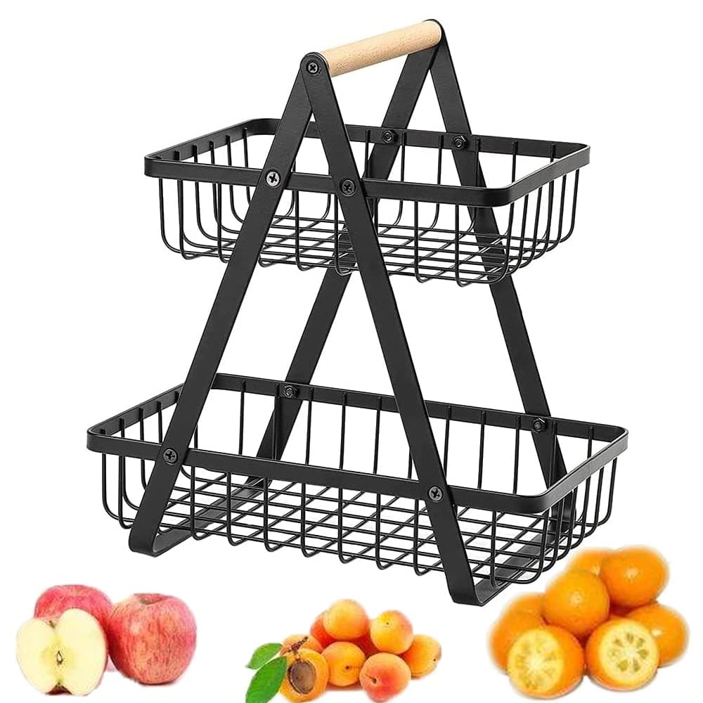 SDFF Cake Stand Fruit 2 Tier Fruit Stand 2 Animal Fruit Cake Stand Wooden Fruit Basket 2 Tier Fruit Basket Rack Fruit Bowl Can Also Be Used Individually for Storage Fruit & Vegetables (Black)
