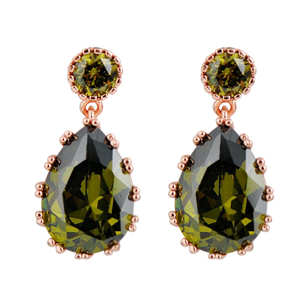 Waterdrop Olive Green Dangle Earring Rose Gold Plated