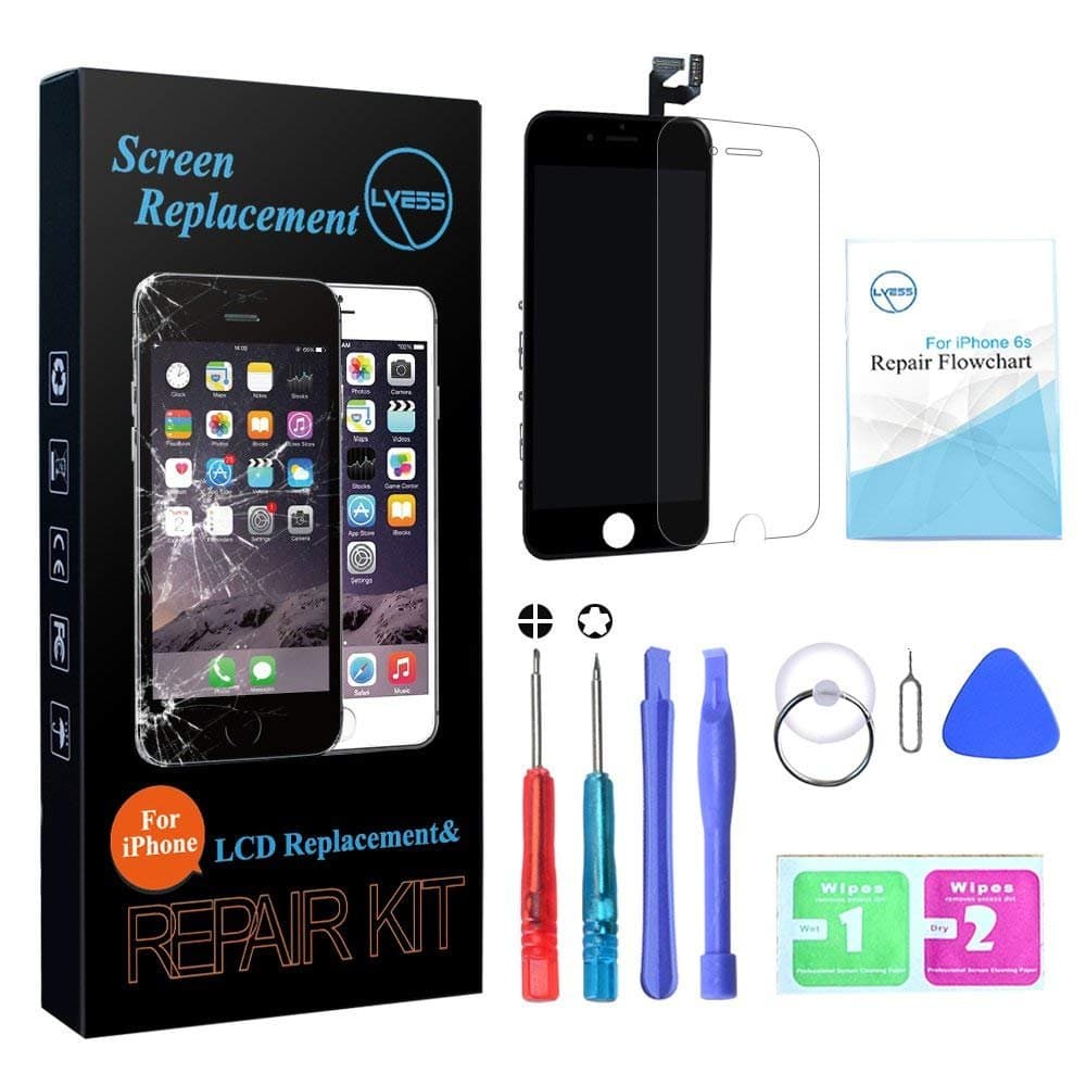 LYESS Screen Replacement Compatible for iPhone 6S Black 4.7 inch - LCD Screen Display Touch Digitizer Frame Assembly Set with 3D Touch, Free Repair Tools and Professional Repair Flowchart