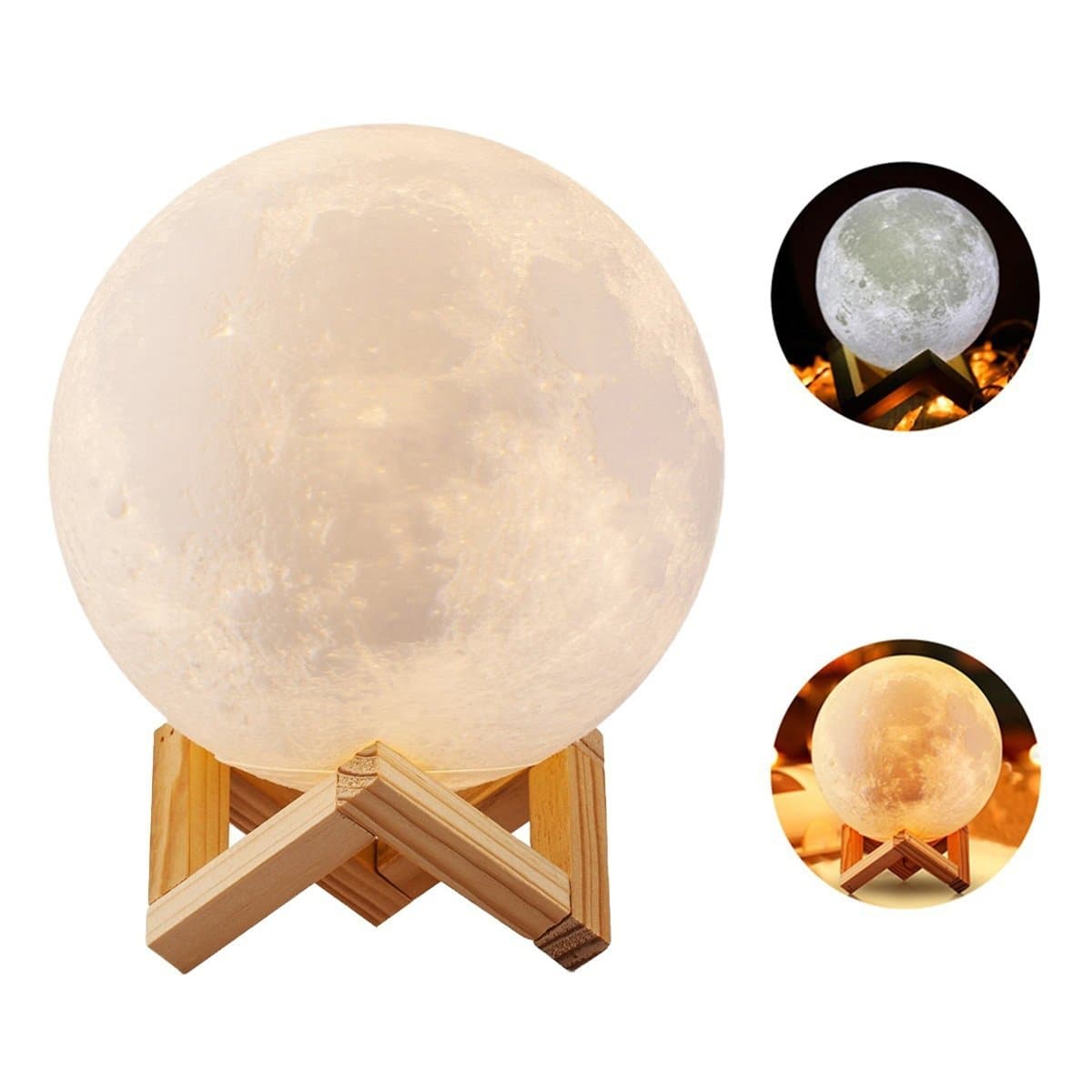 3.9 inch Moon Lamp, FZAI USB LED Night Light Magical Lunar Table Lamp Moonlight Gift with Wooden Holder & Gift Box for Kids Gifts