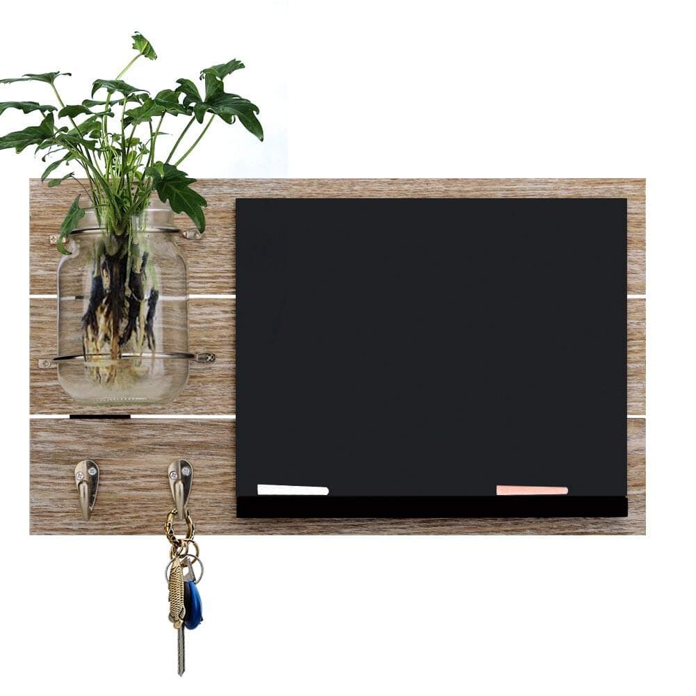 Round Rich Chalkboard with Mason Jar with 2 Key Hooks and 2 chalks for Wall - Rustic Wall Décor