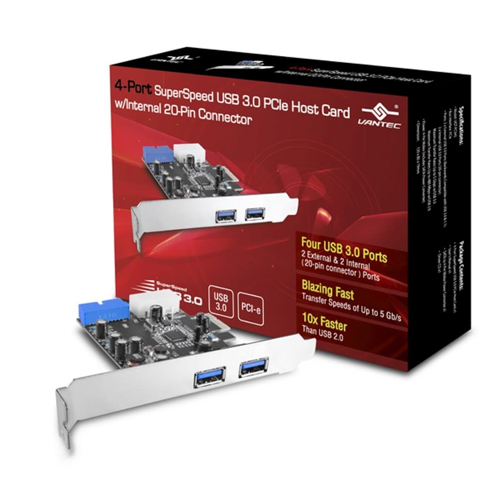 Vantec 4 Port USB 3.0 PCIe with Internal 20 pin Host Card (UGT-PC345)