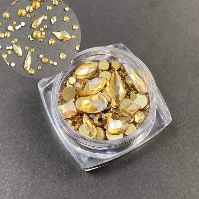 Goldshadow 1 Box Mix Shape Glitter 3D Rhinestones Flat Back Stones Nail Art Decorations Nail Gems Crystal Strass Accessories - Rhinestones & Decorations - - (Color: Gold)