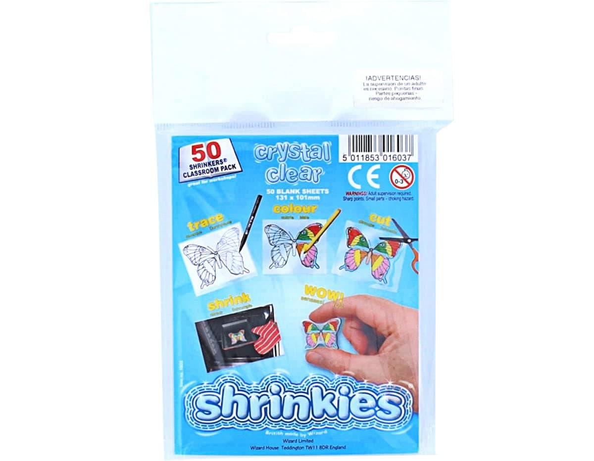 Shrinkles Original, Crystal Clear Shrink Art Sheets (Classroom Pack – 50 Sheets)