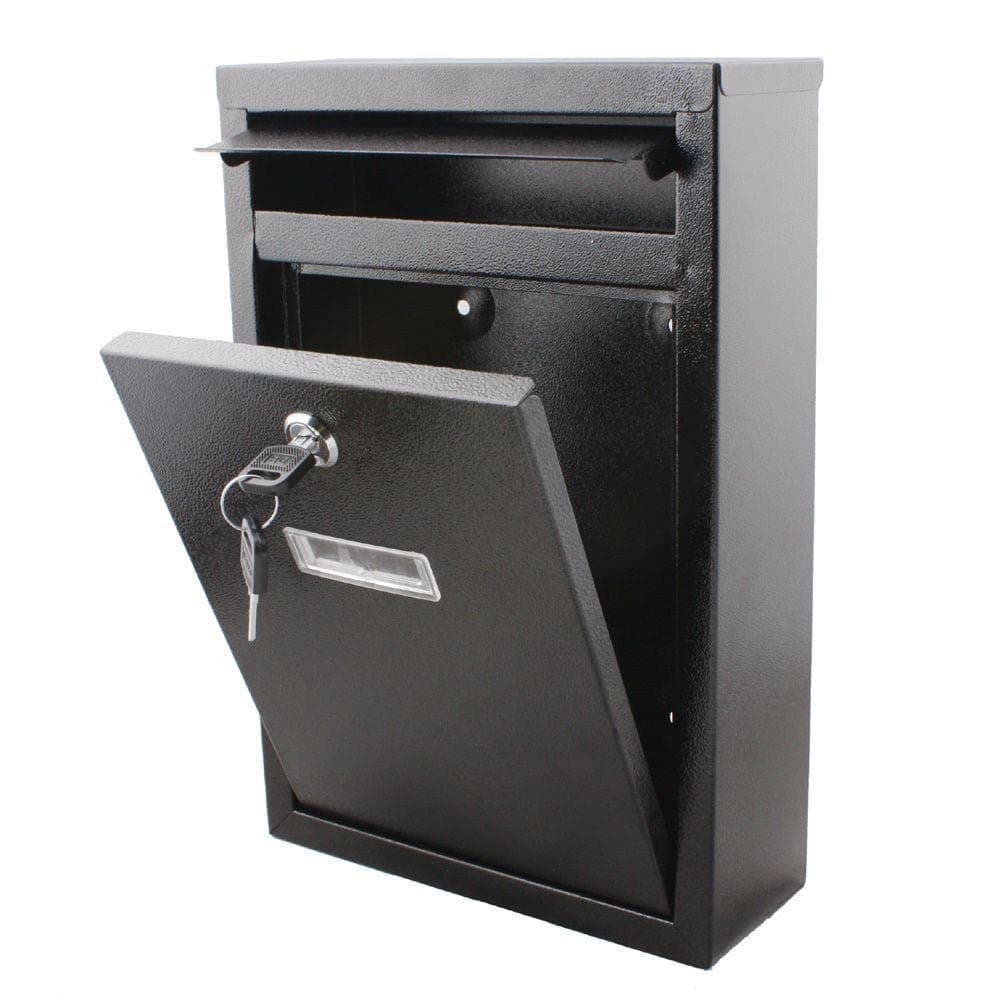 Wall Mounted Modern Post Box Mailbox Black Large Letter Box Post Mail Box Lockable With Keys | Post Letter Box for Home With 2 Keys Easy To Install Keep Your Mail Safe