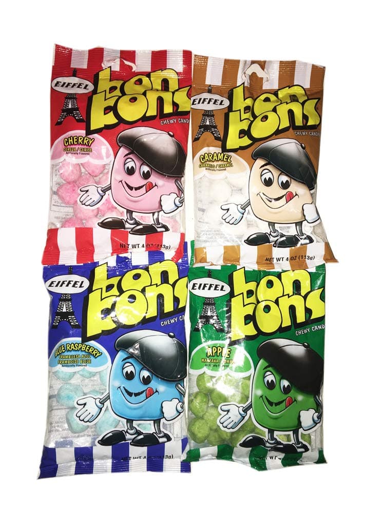 Eiffel Bobn Bons Chewy Candy 4 Oz! Varriety Pack Asoorted Flavor! 3 Pack, Cherry, Caramel & Apple! 4 Pack Cherry, Caramel, Apple & Blue Raspberry! Choose From 3 Pack or 4 Pack! (4 Pack)